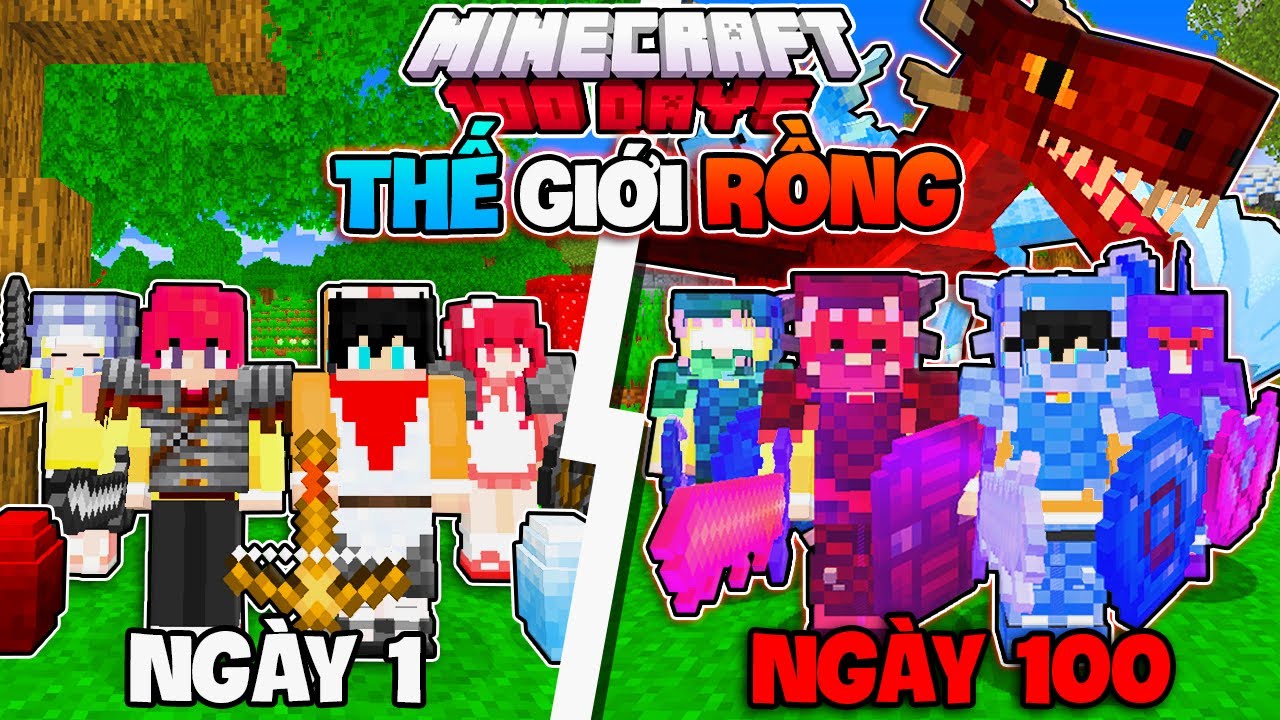 NGÁO TÓM TẮT 100 NGÀY THẾ GIỚI RỒNG CÙNG HIHA VÀ SINH TỐ TEAM TRONG MINECRAFT 🐲😱