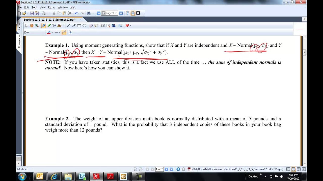 MA 381: Section 11.2: Sums Of Independent Random Variables, Part 1