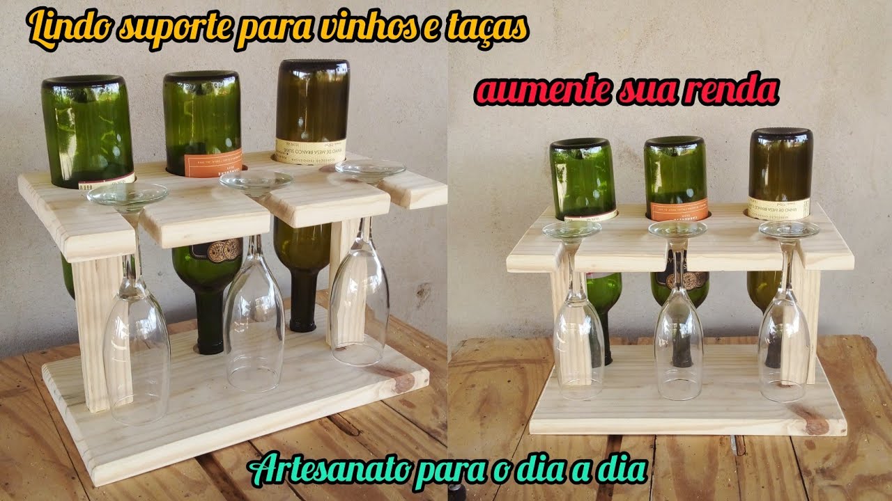 Suporte para vinhos e taças aumente sua renda com artesanato com madeira #diy #artesanato