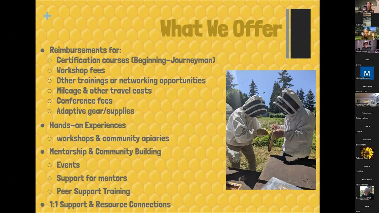 Jennah Kemp of GRuB, Rex Roberton on Optera UBeeO assay, SnoKing Beekeepers monthly meeting 3/19/25