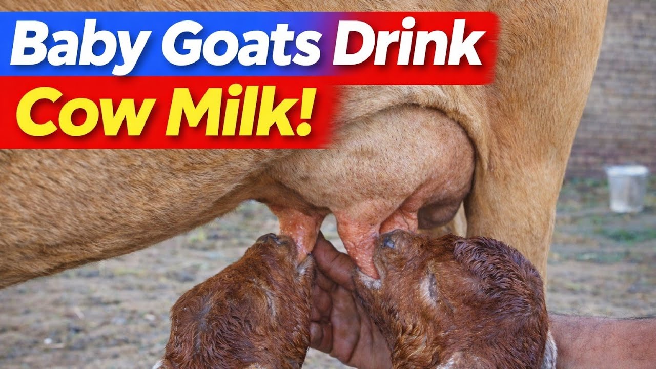 Twin Baby Goats Drink Cow Milk | Amazing Village Farm Animals