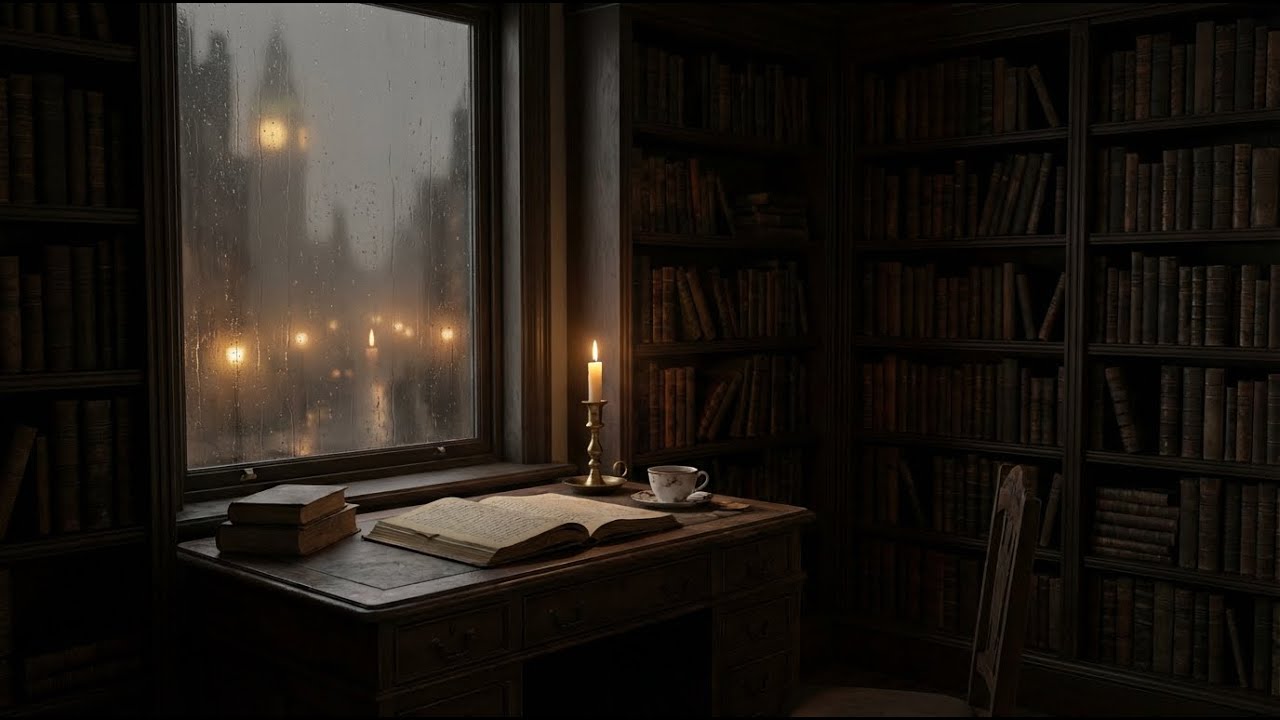 Late Night Victorian Library | Rainy Dark Academia