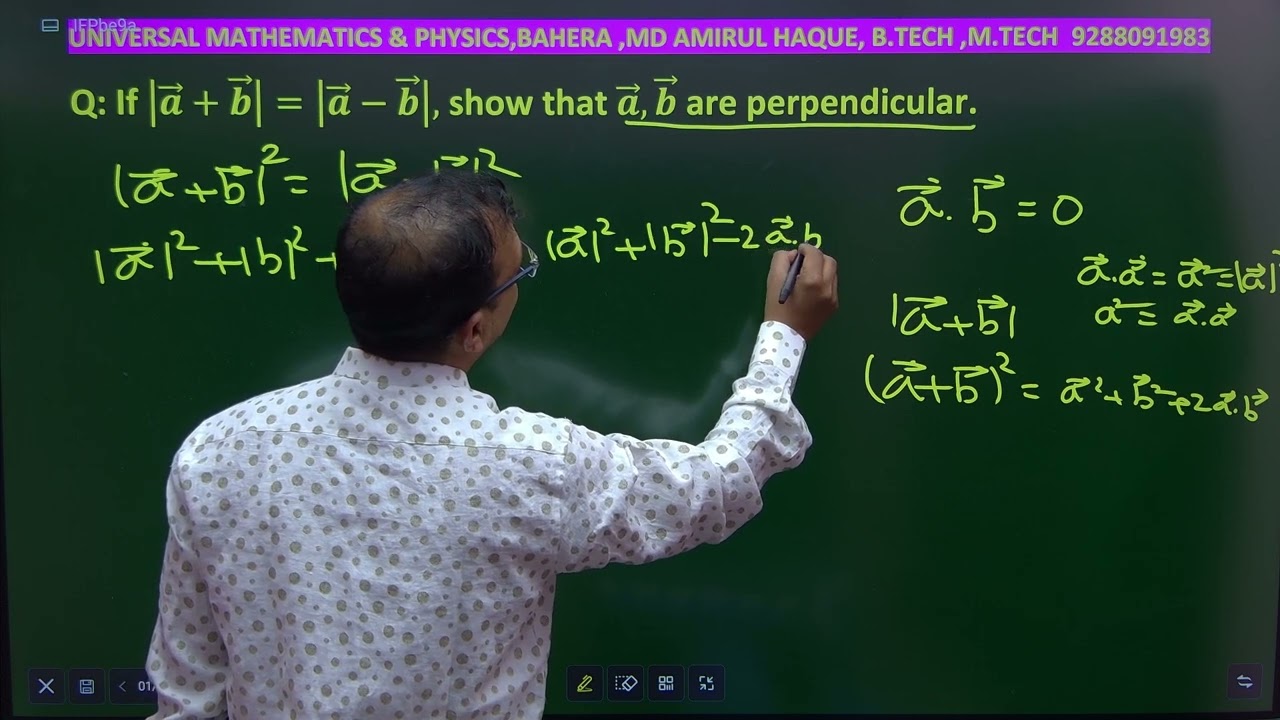|𝑎⃗  +  𝑏⃗|  =  |𝑎⃗  - 𝑏⃗|  show that 𝑎⃗  , 𝑏⃗ are perpendicular. 