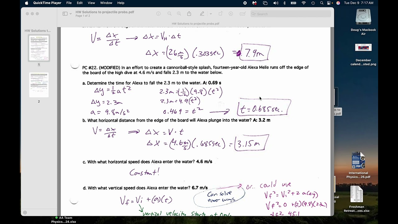 Projectile Motion problem solutions screencast
