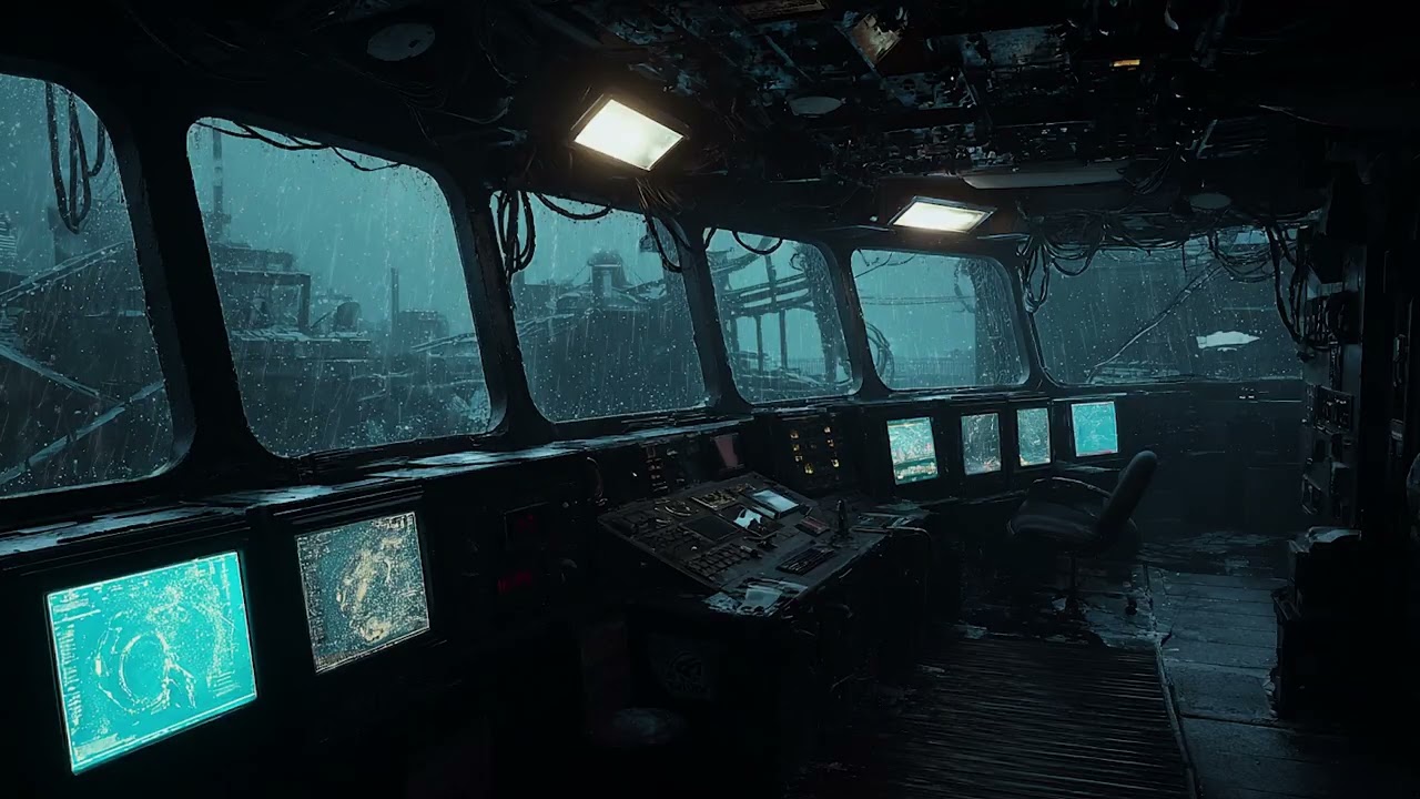 Cinematic Stormy Rain & Thunder in a Post-Apocalyptic Ship Cabin for Deep Focus and Immersion