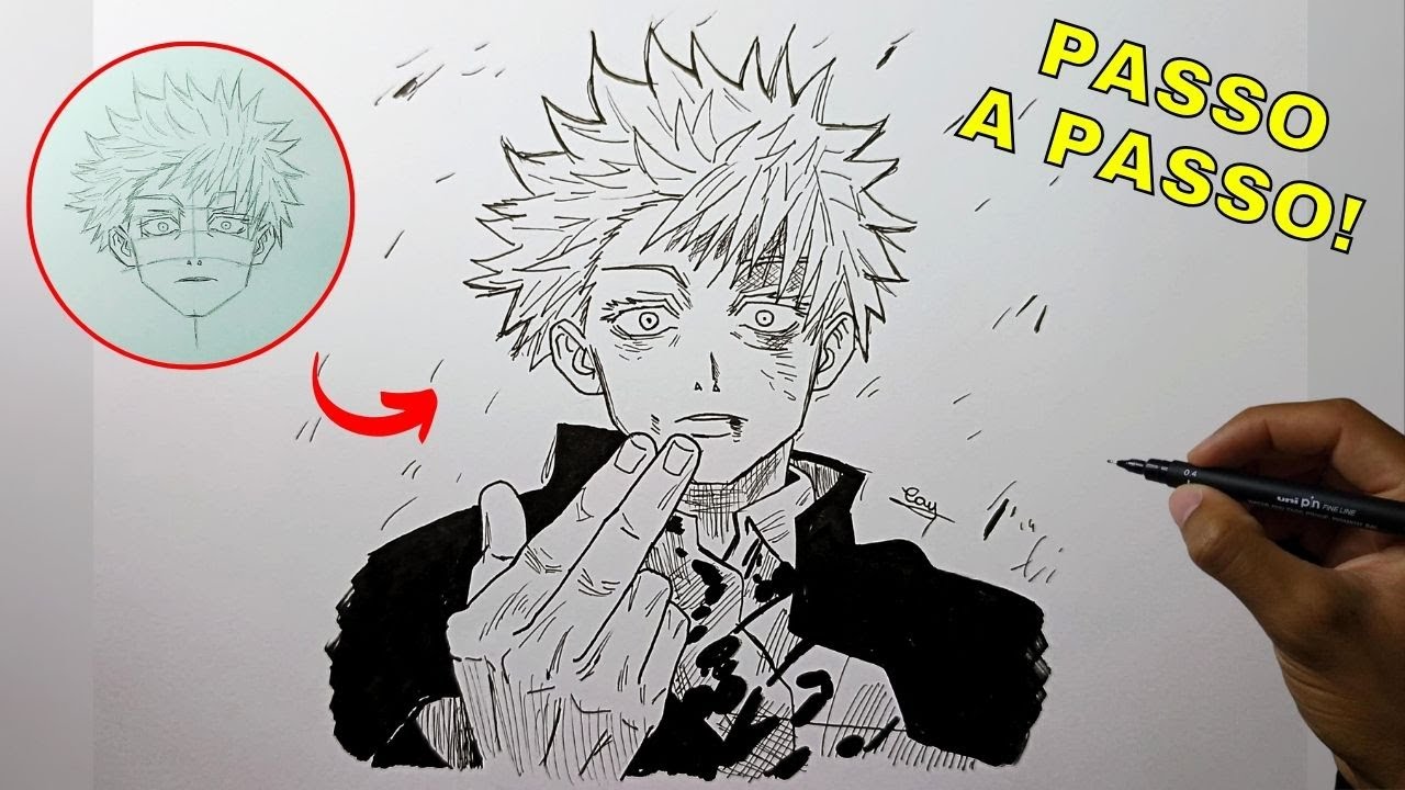 Como desenhar SATORU GOJO estilo mangá (Passo a passo)