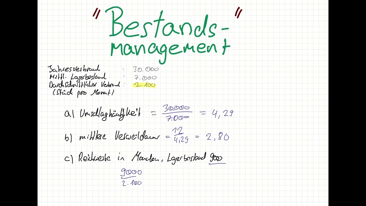 Bestandsmanagement | Umschlagh&auml;ufigkeit, Verweildauer, Reichweite | Produktionswirtschaft - BWL