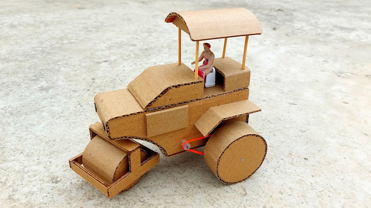 how to make cardboard road roller with cardboard pully at home.