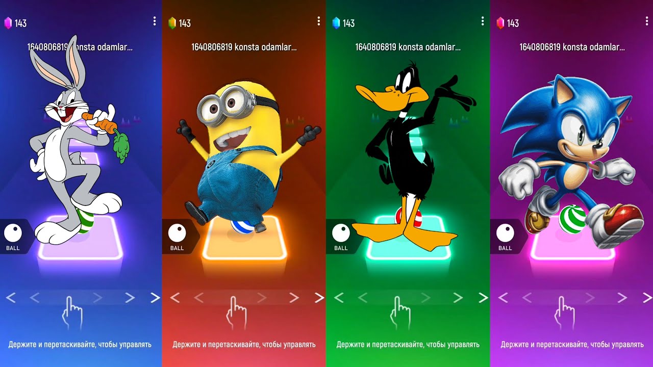 Tiles Hop Cartoon Legends Shuffle 🌀  Bugs Bunny vs Minion vs Daffy Duck vs Sonic