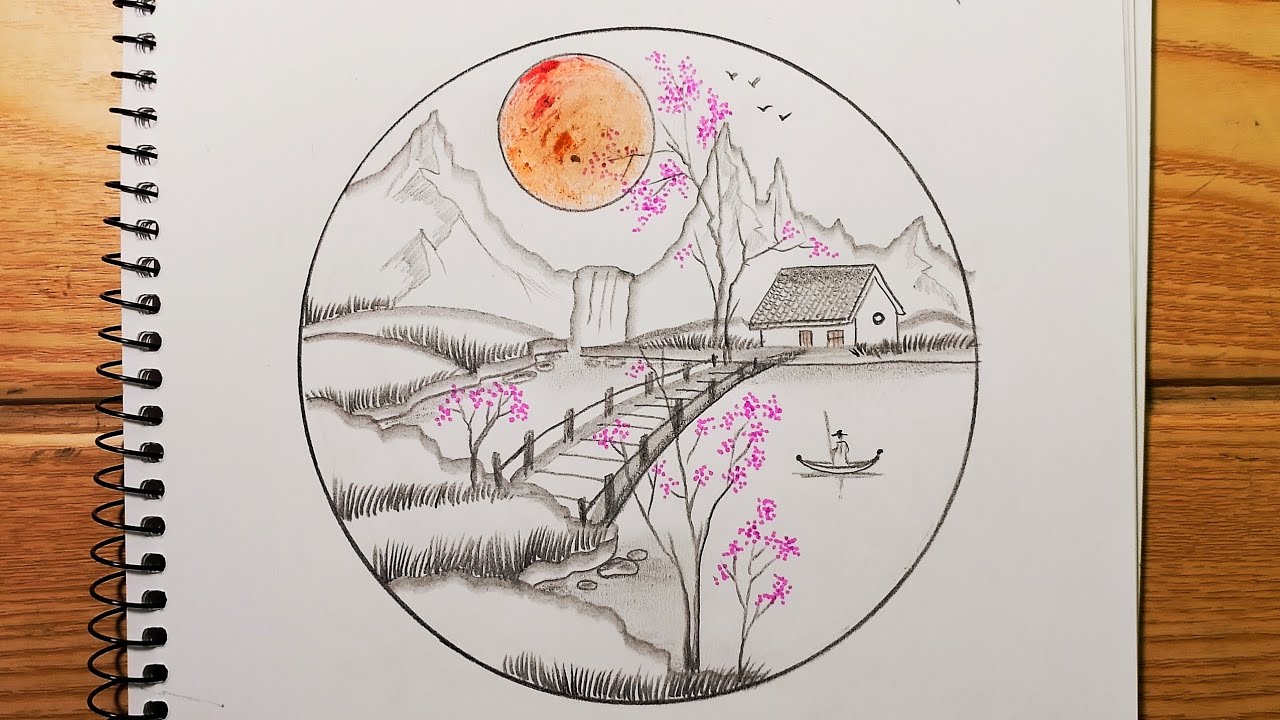 How to draw Japanese Scenery || Easy Scenery 