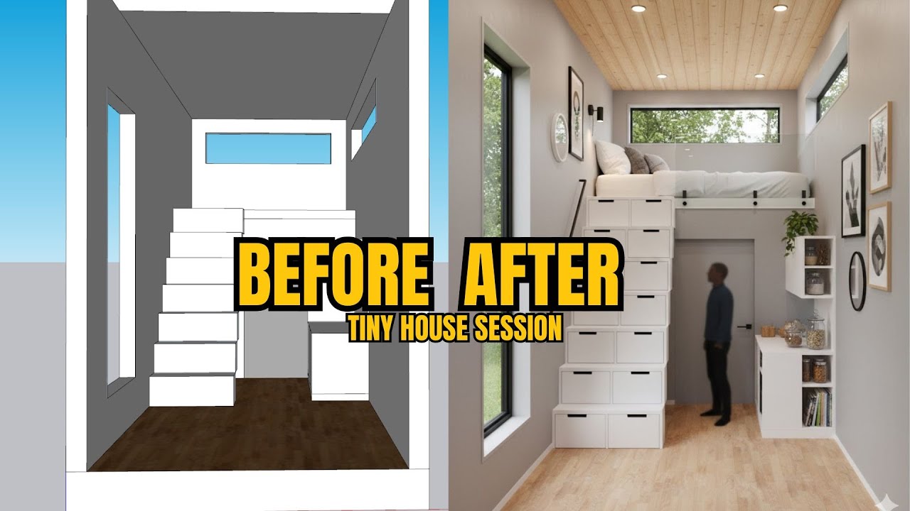 SKETCHUP BEGINNER TUTORIAL TO CREATE TINY HOUSE INTERIOR TO RENDERING AI