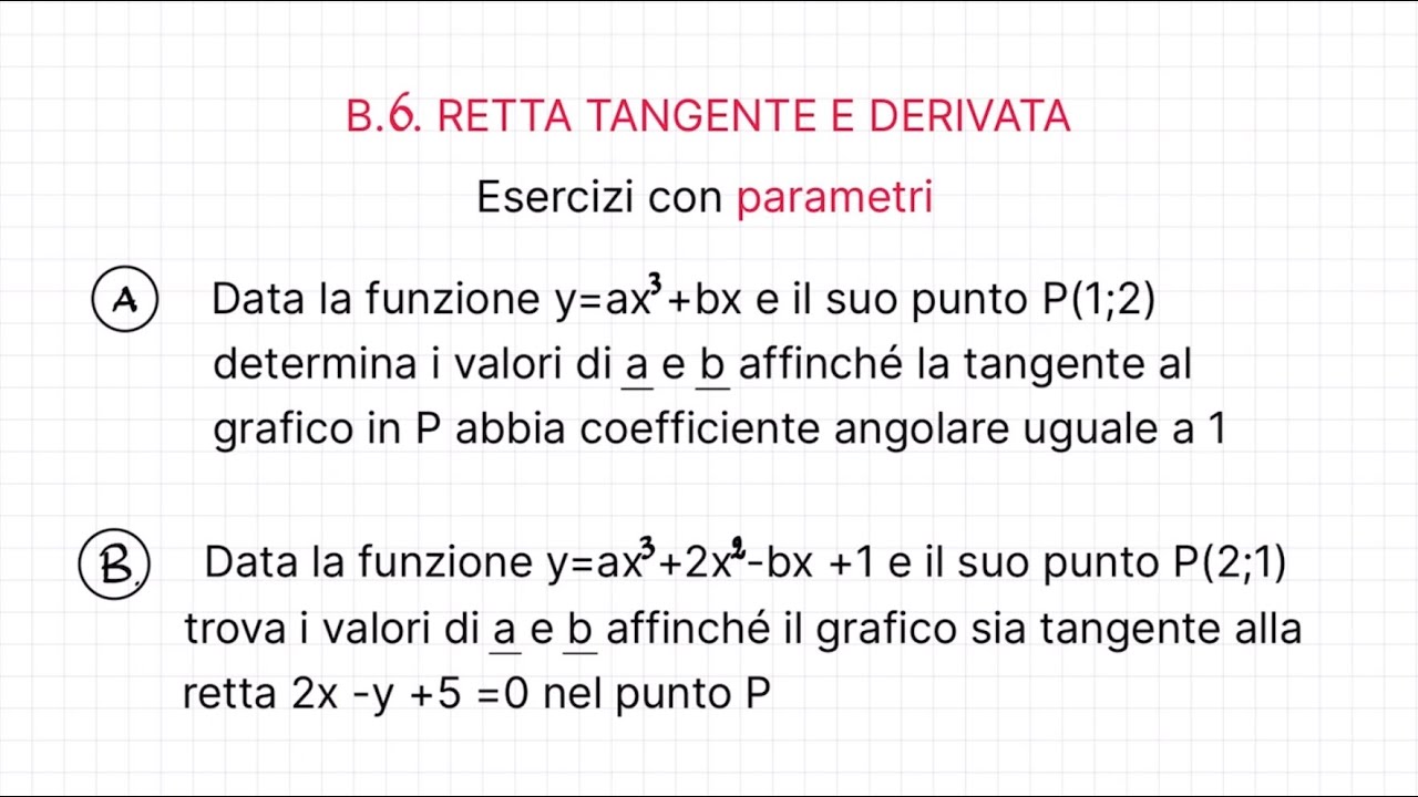 B 6.Esercizi con Parametri relativi alla retta tangente ad una funzione  e derivata della funzione
