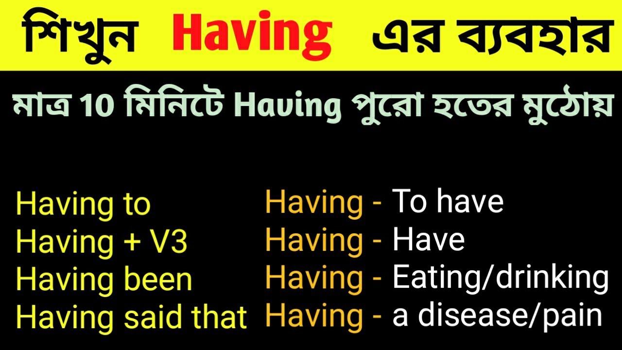 Learn Uses of Having in Detail | Perfect Participle | Having Said That in English