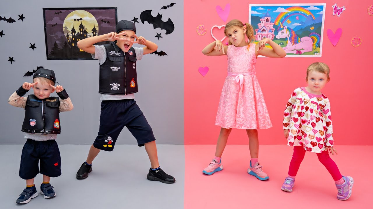 Voiture rose contre voiture noire pour cinq enfants