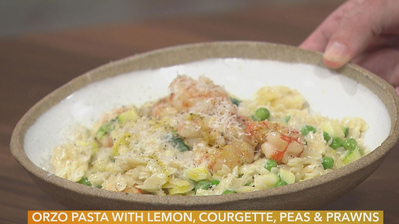 Orzo with Lemon, Courgette, Peas & Prawns | Donal Skehan