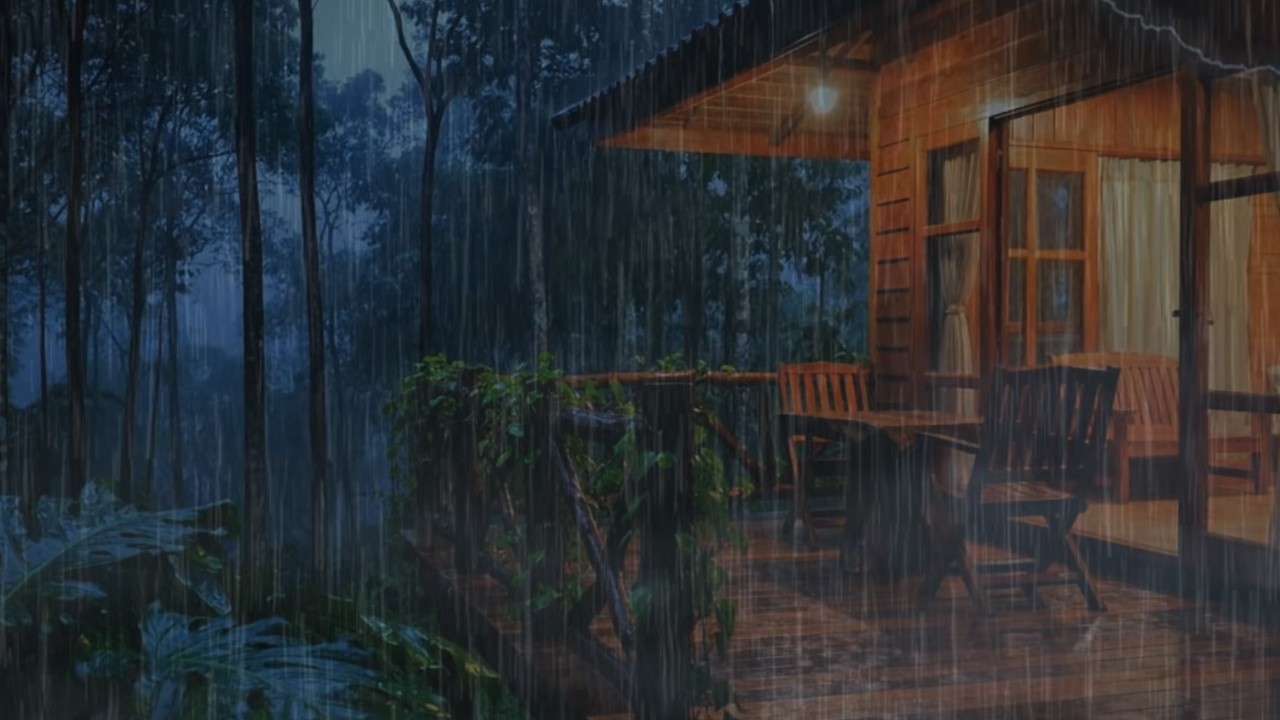 Night Rain on the Forest Cabin with Gentle Thunder (3 Hours) | Deep Relaxation & Insomnia Relief