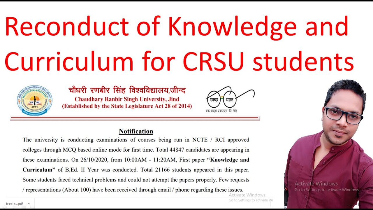 Reconduct of B.ed Knowledge and Curriculum Paper for CRSU students