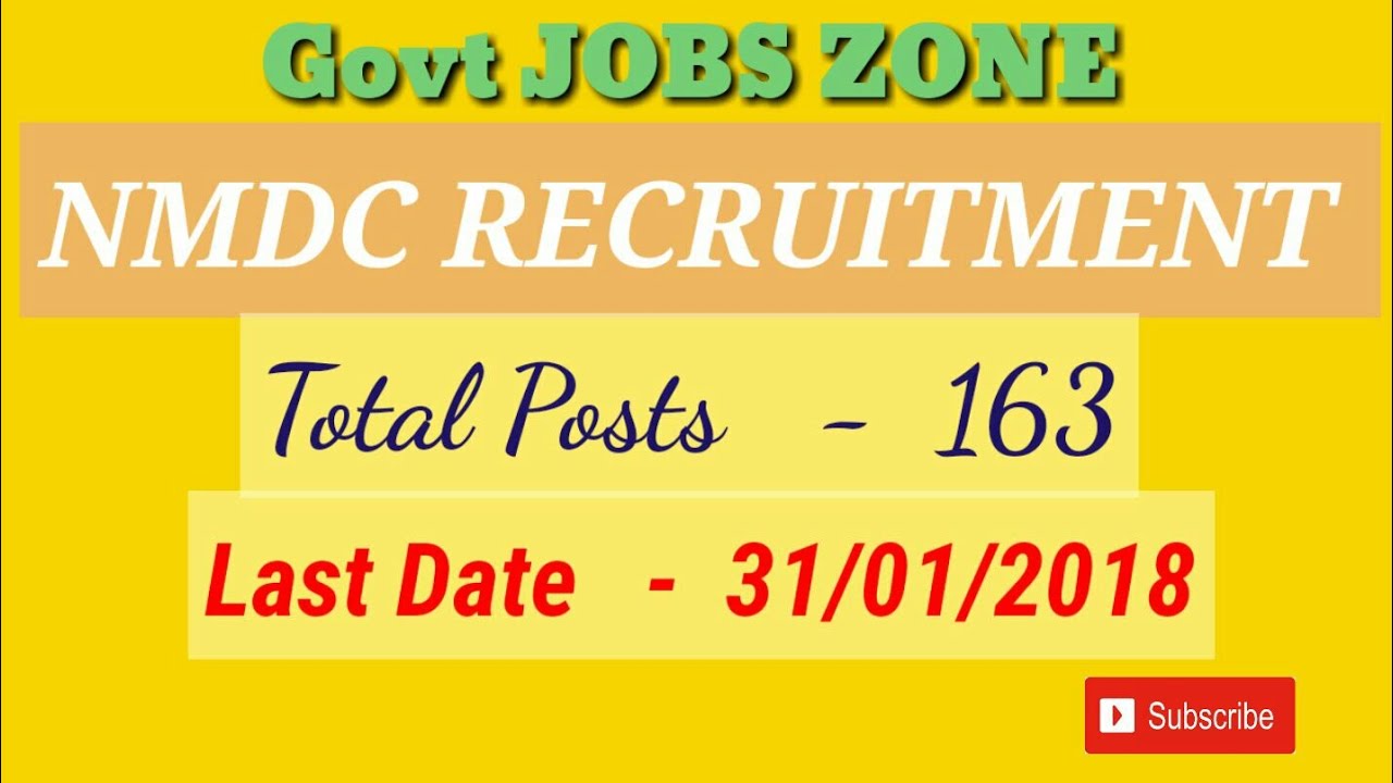 NMDC Recruitment 2018 &ndash; 163 post | Govt JOBS ZONE