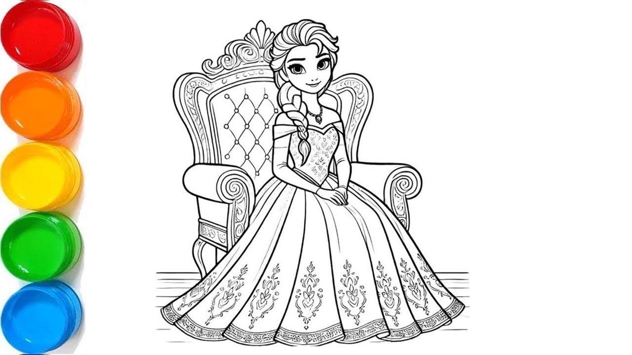How To Draw Elsa Sitting On The Chair, Drawing, Panting And Coloring For Kids And Toddlers |