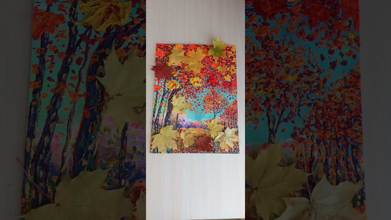 Falling maple leaves textured acrylic painting on canvas