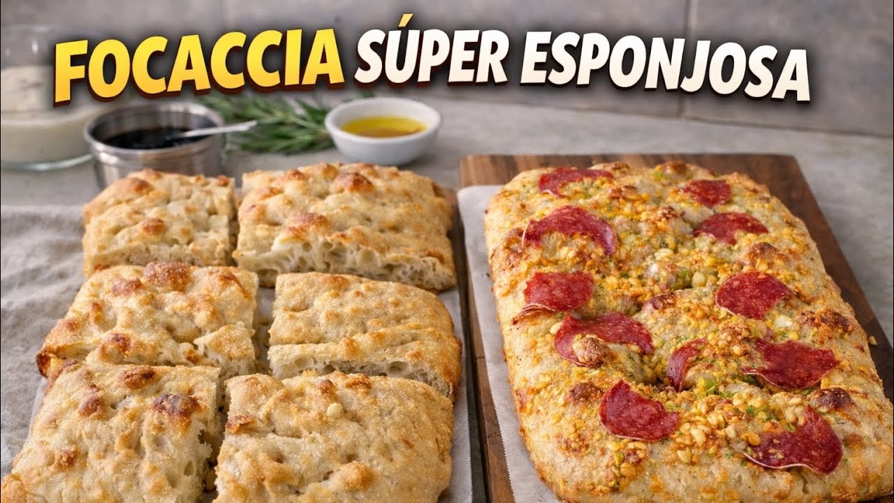 FOCACCIA SÚPER ESPONJOSA con masa madre | 1 masa = 2 panes