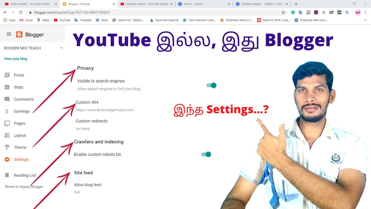 New Blogger Website Dashboard Full SEO Settings Tutorial In Tamil