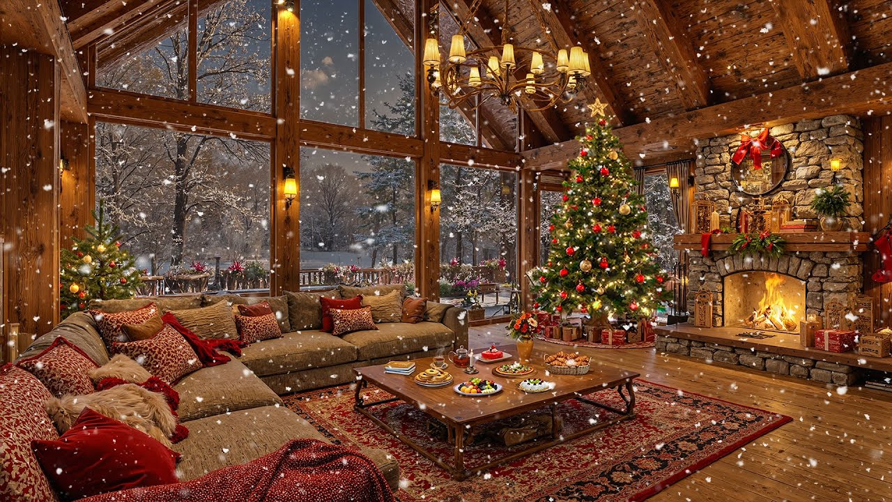 Peaceful Christmas Music for Relaxation 🎄 Beautiful Christmas Ambience 🔥 Warm Fireplace & Soft Snow