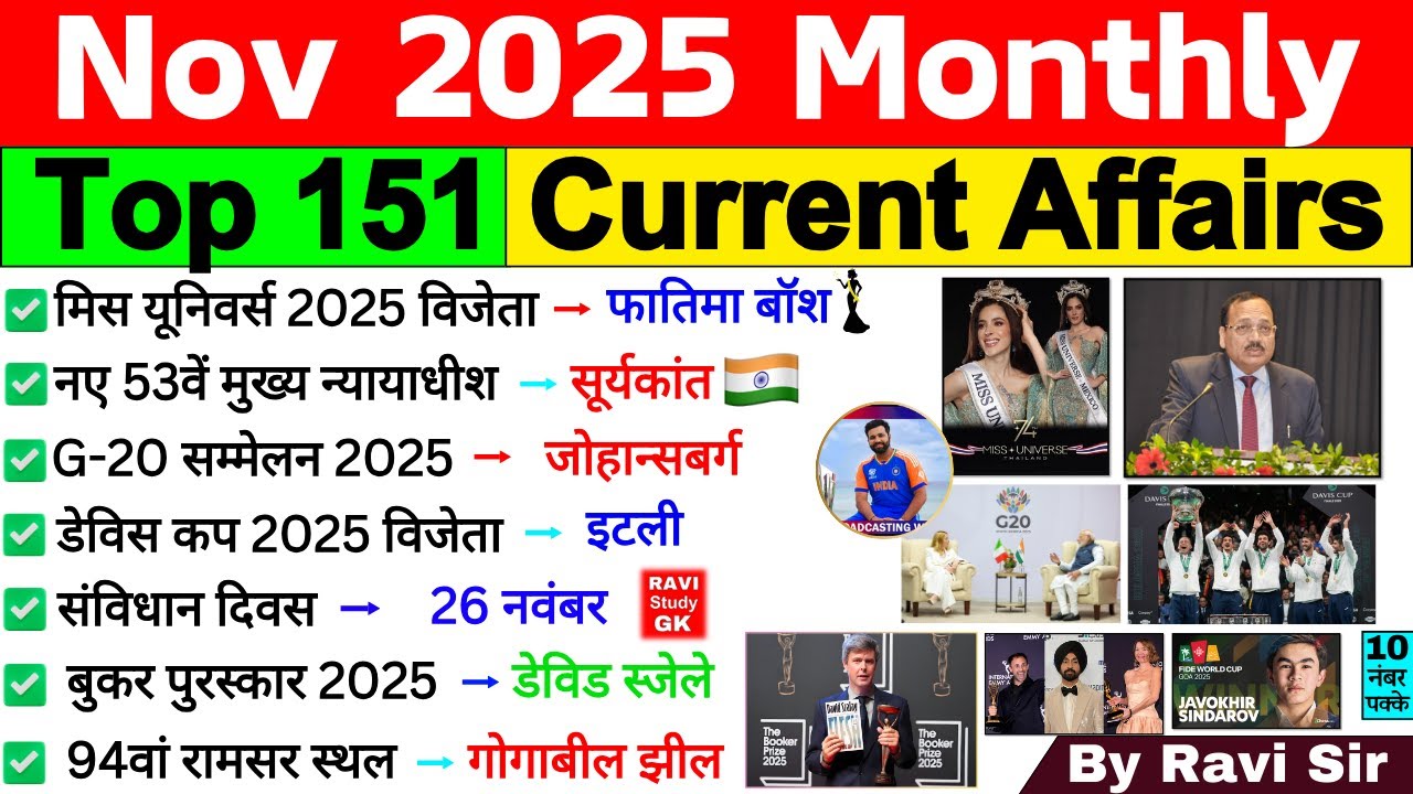 November 2025 Monthly Current Affairs | Current Affairs 2025 Full Month | Current Affairs 2025 Nov