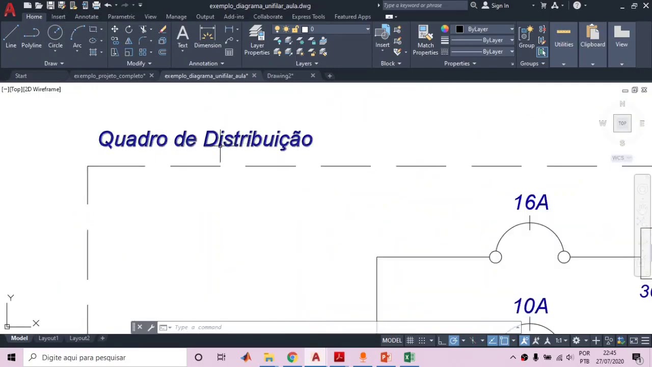 Instalações Elétricas - Quadro de Distribuição de Cargas, Diagramas Unifilar e Multifilar em AutoCAD