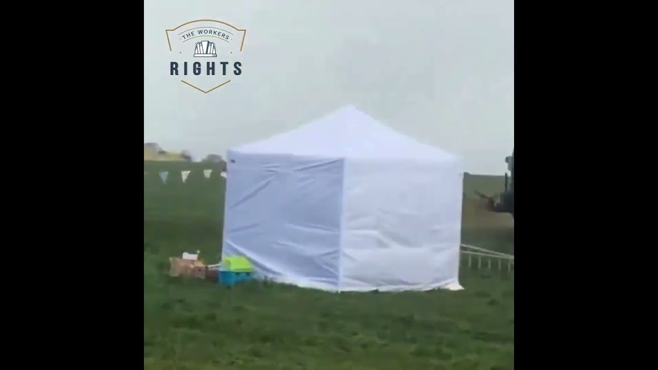 A farmer retaliates against protesters who encroach on his property by spraying them with manure
