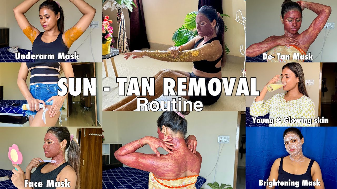 My Realistic SUN TAN Removal Routine I detan - mask, skin whitening drink, body #skincaretips