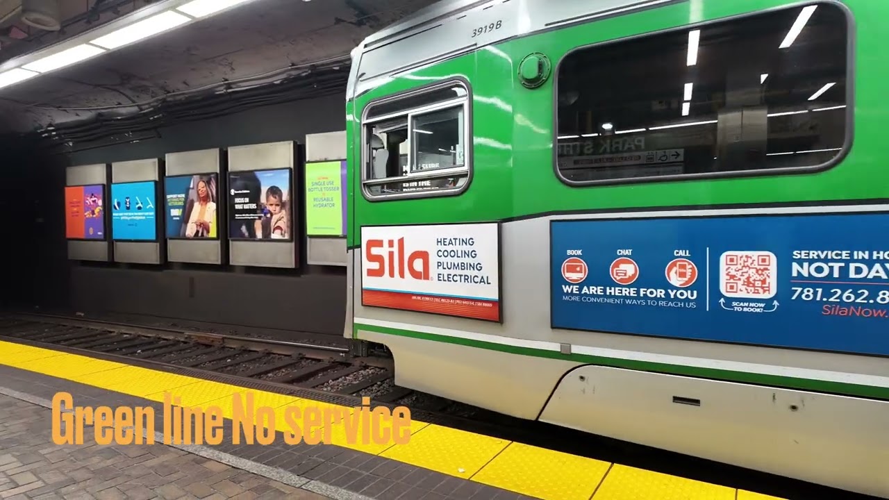 Green line trains in Boston, MA, USA