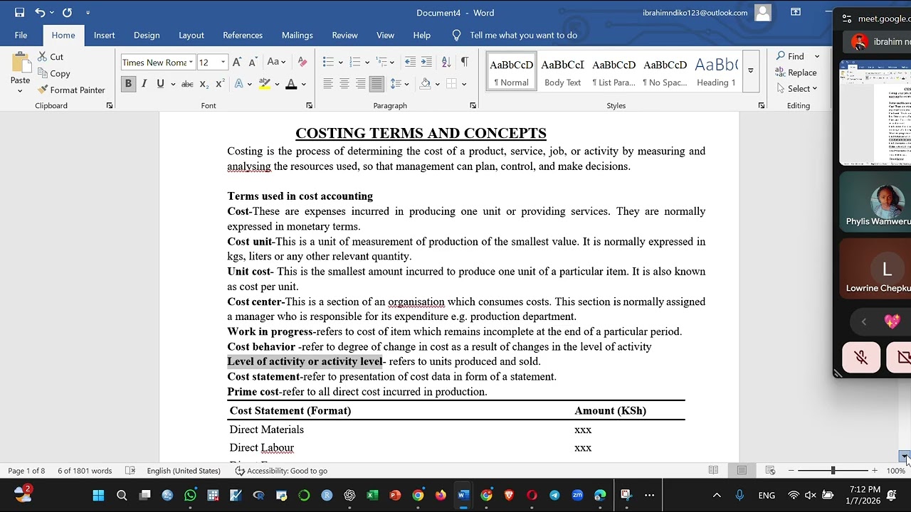 Costing Term and Concept