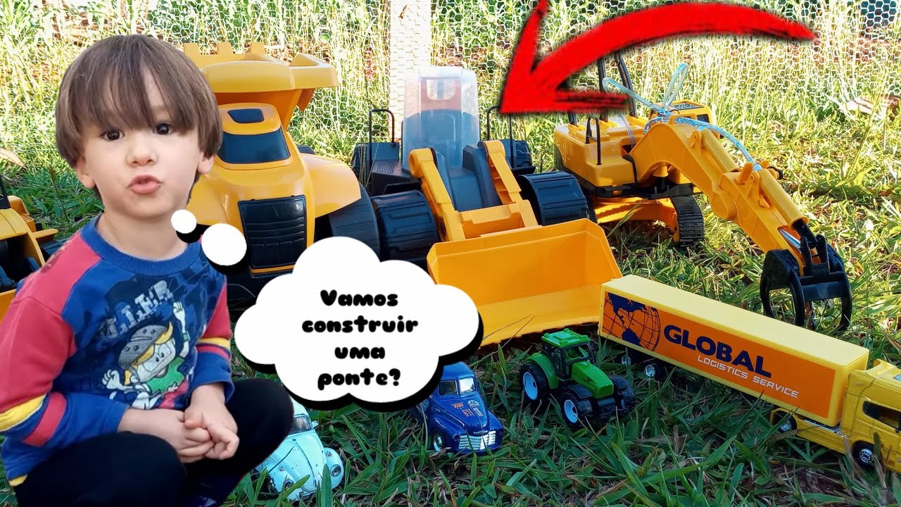 TRATOR INFANTIL - ESCAVADEIRA E CARRINHOS  CONSTROEM UMA SUPER PONTE | CHILDREN'S TRACTOR