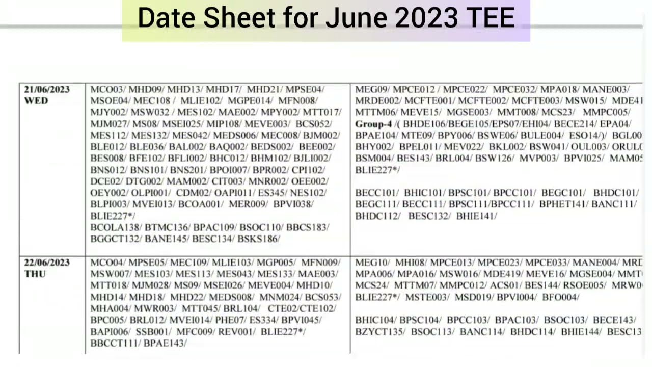 ignou june 2023 exam date sheet, ignou latest update, ignou datesheet june 2023,june 2023 ignou exam