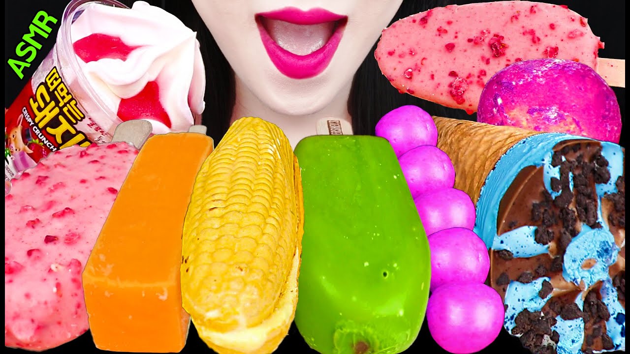 ASMR RAINBOW ICE CREAM *PARFAIT, STRAWBERRY, GREEN TEA, CORN 무지개 아이스크림, 파르페, 딸기, 녹차 먹방 MUKBANG