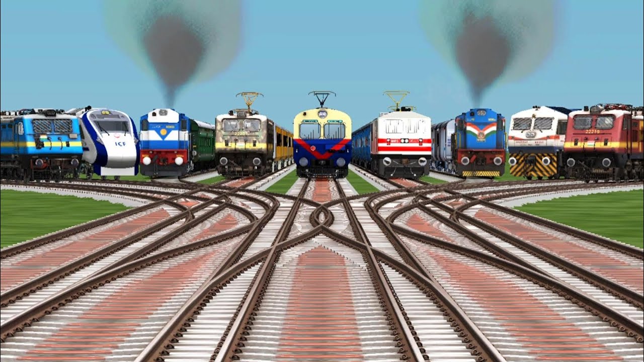 9 💌 Trains Crossing on Extreme Bumpy & Curved Railroad Tracks | Realistic Train Simulator Gameplay
