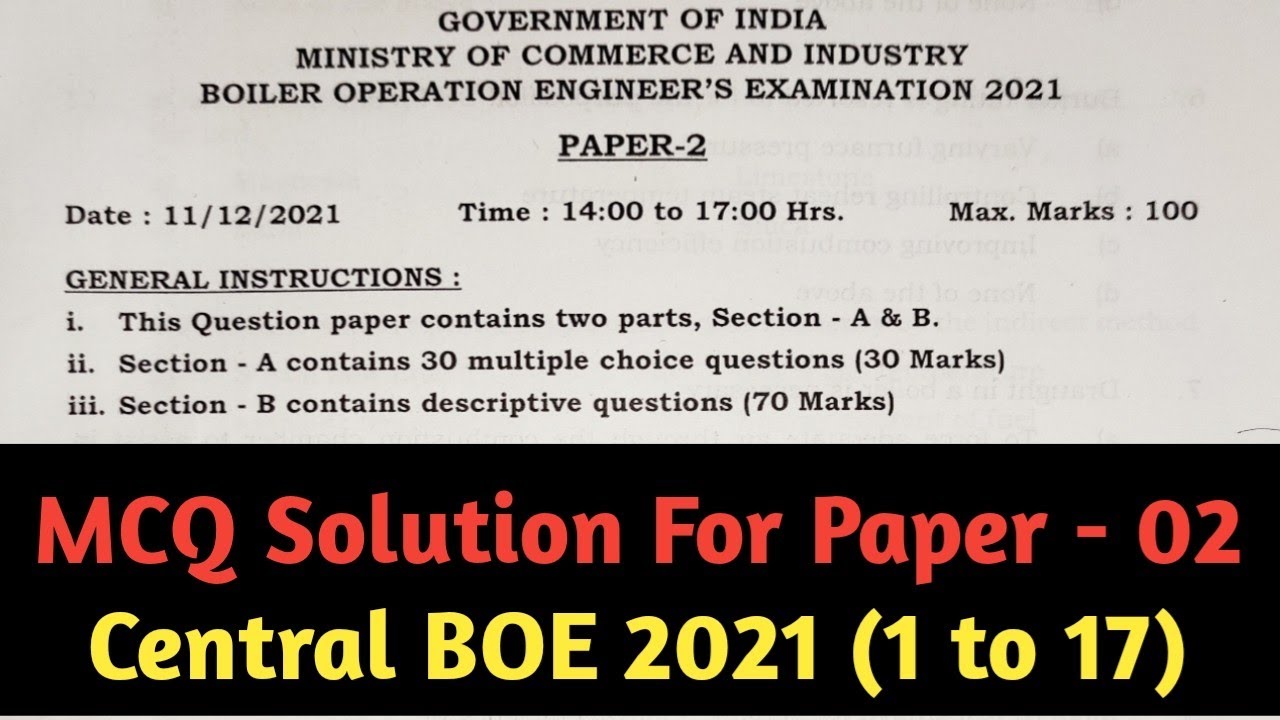 Central Boiler Operation Engineering Exam 2021 | MCQ Solution of Paper 2 | BOE Examination |