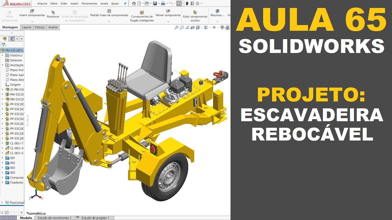 AULA 65 | CURSO: SOLIDWORKS NA PRÁTICA | PROJETO: Escavadeira Rebocável #solidworks