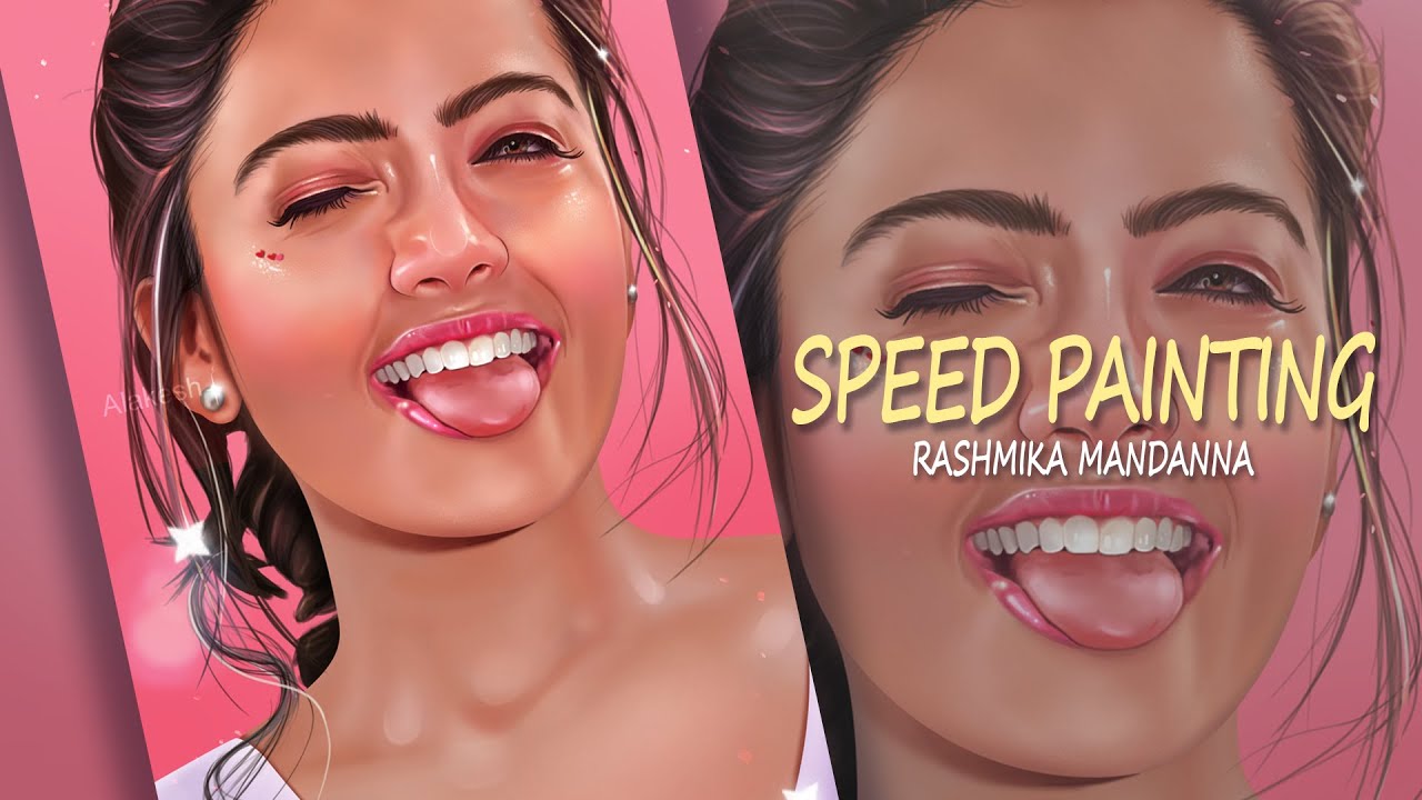 Rashmika Mandanna digital speed painting art process from sketch | Fan Art
