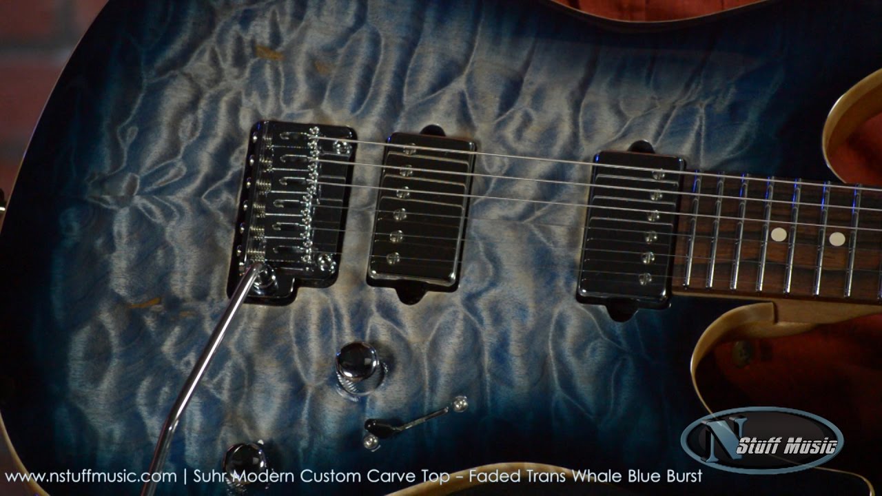 Suhr Modern Custom Carve Top Quilt Maple-African Mahogany - Faded Trans Whale Blue Burst