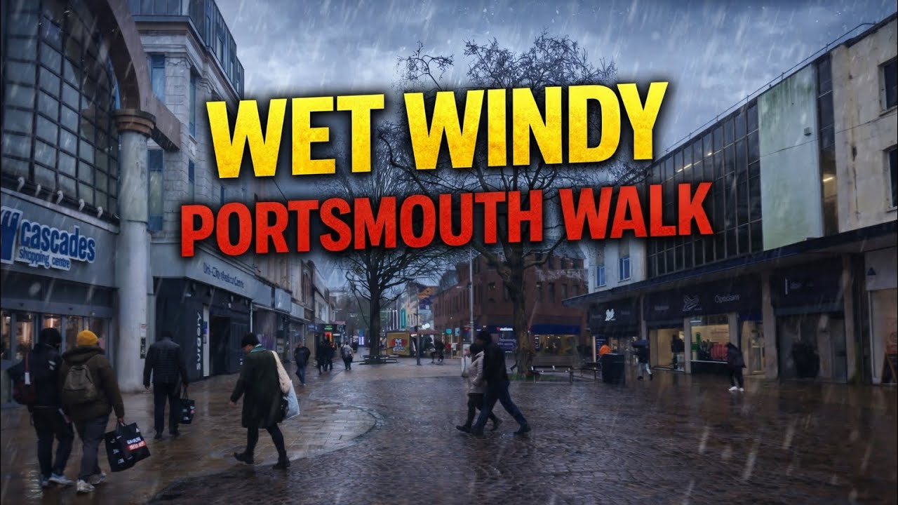 Wet & Windy Walk Through Portsmouth City Centre | Commercial Road to HMS Nelson