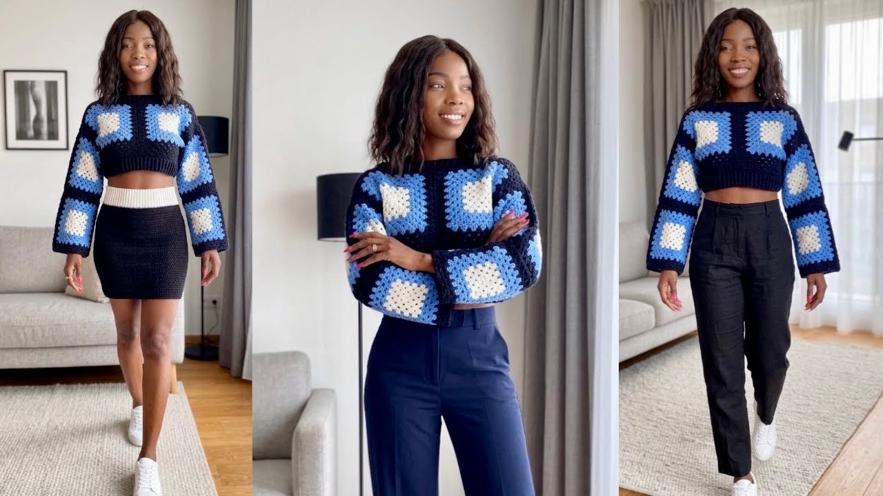 Crochet Granny Square Cropped Sweater | Easy Step by Step Tutorial for Beginners 