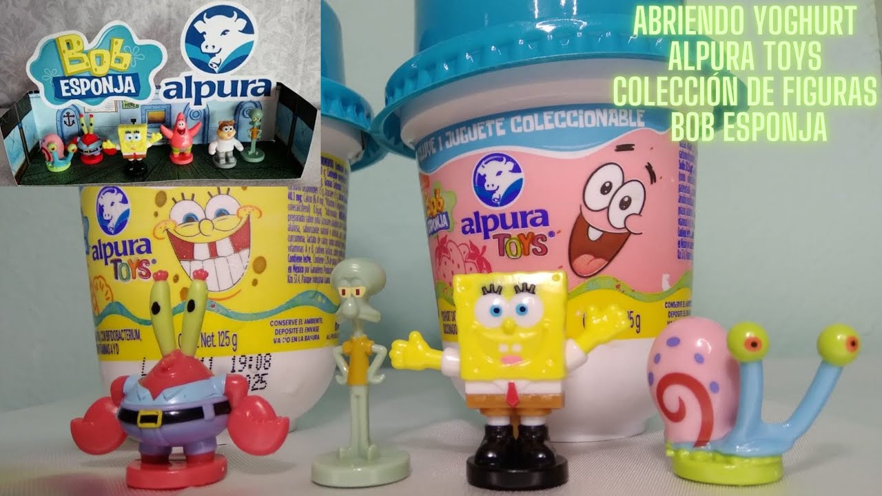 Abriendo vasos de Yoghurt ALPURA TOYS-Colección de figuras de Bob Esponja🍍