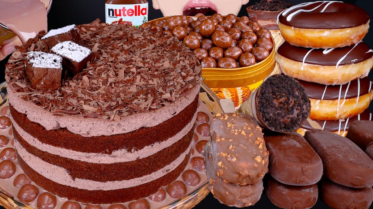 ASMR CHOCOLATE CAKE MALTESERS ICE CREAM NUTELLA DESSERT MUKBANG 초콜릿 케이크 먹방チョコレートケーキ 咀嚼音EATING SOUNDS