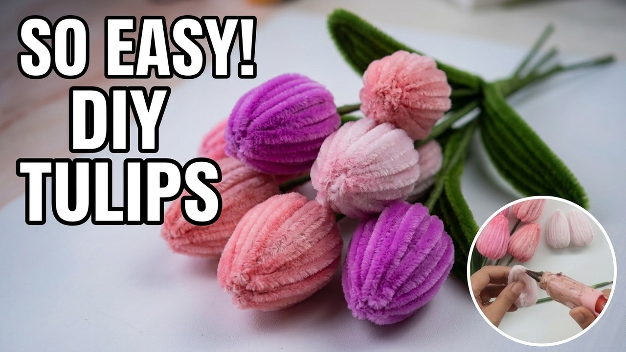 DIY Pipe Cleaner Tulip Flower/ How To Make Tulip Flower With Pipe Cleaner/ Fuzzy Wire Flowers crafts