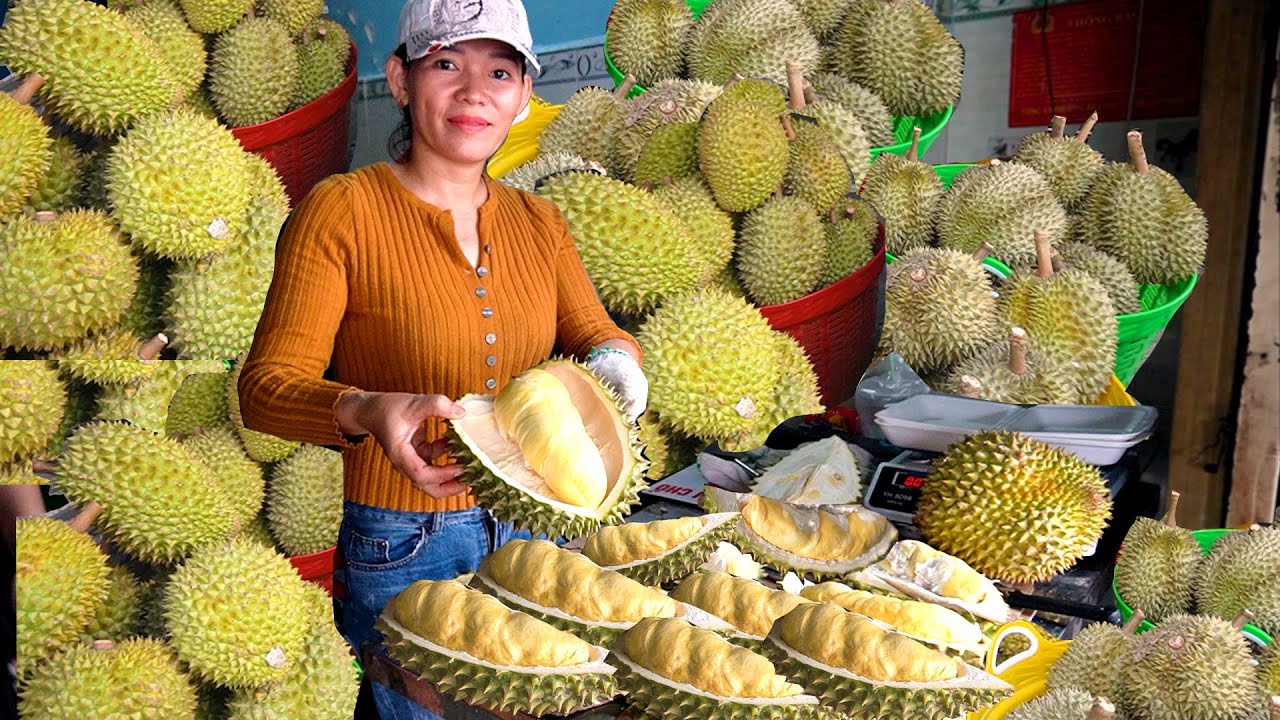 Khó tin tài khui sầu riêng múi nào ra múi nấy cực đẹp của chị gái quê, 50k/ ký chất đống vỉa hè