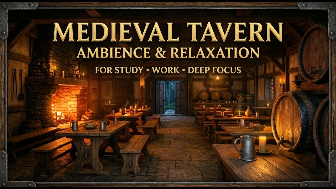 Empty Medieval Tavern Ambience 🍻 Cozy Fireplace for Deep Focus & Study
