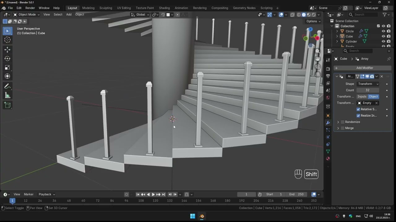 «Как создать винтовую лестницу в Blender 5 0 New Array»