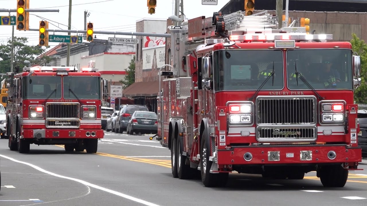 Asbury Park Fire Department Brand New Tower Ladder 83-90 & Engine 83-75 Responding 7/7/24
